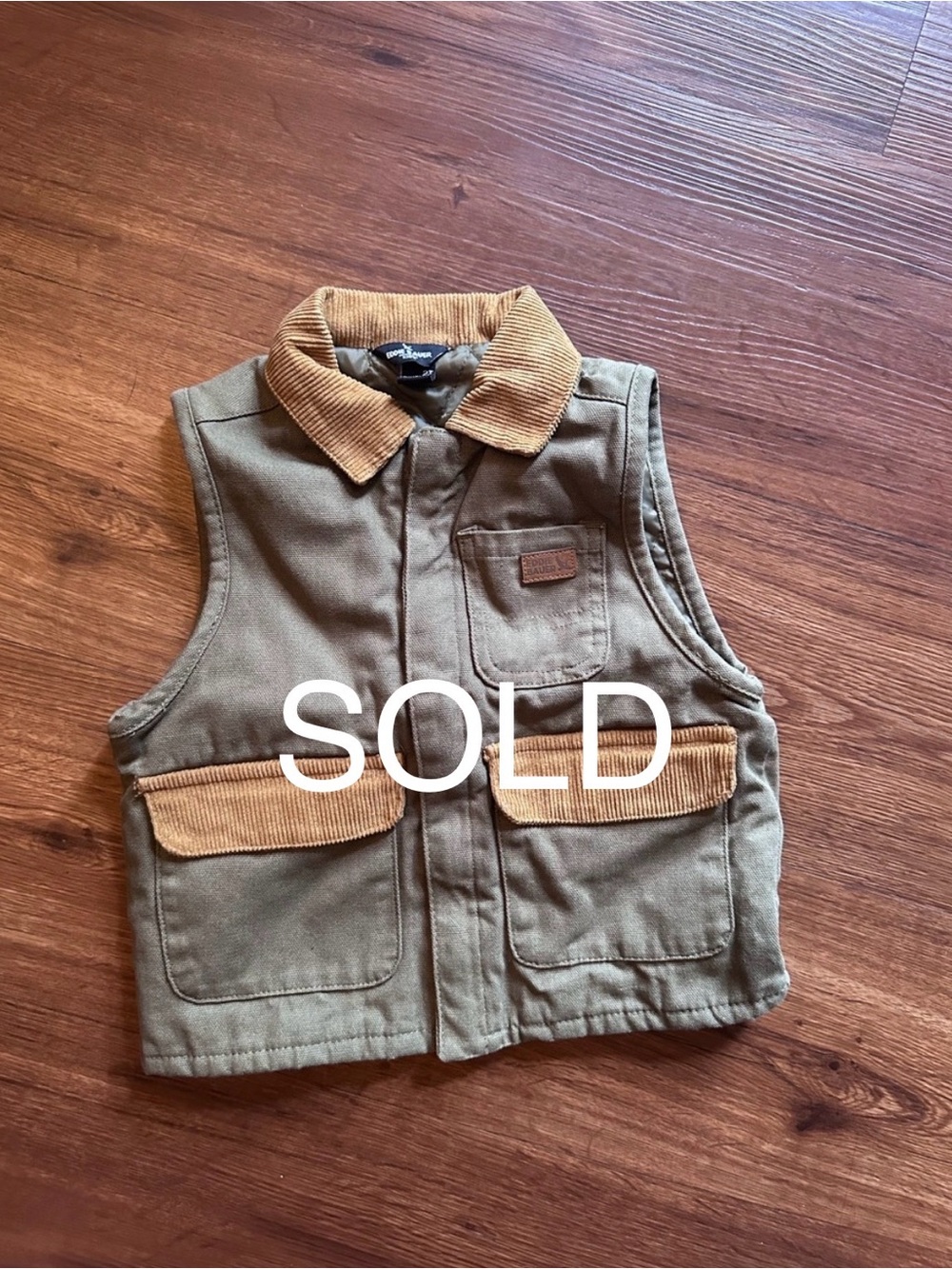 SOLD Canvas Vest with Brown Corduroy Trim